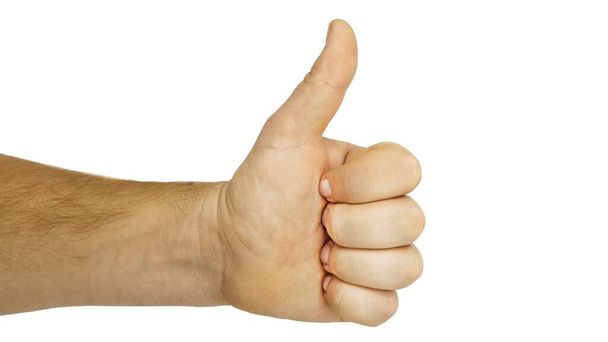 Men hand thumb up isolated on white background with clipping path, expressions of success and approval - Photo, Image