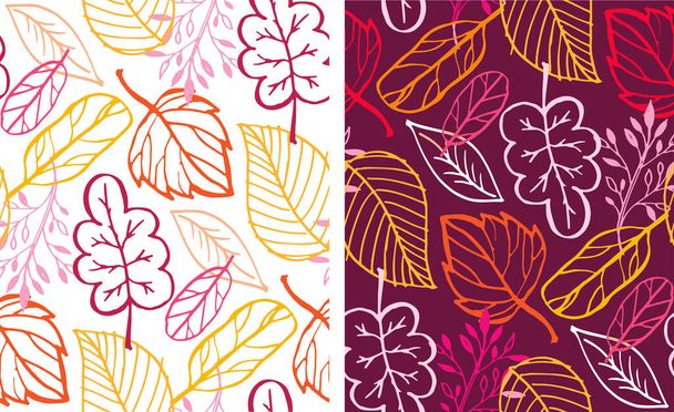 Outono bonito mão desenhada doodle folha e flor set. Arte de banner de modelo de queda abstrato para padrão, fundo, tecido. - Vetor, Imagem