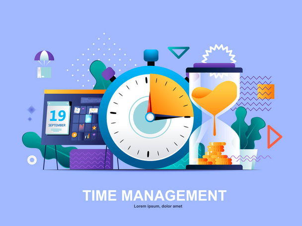 Time management flat concept with gradients. Effective planning workflow and performing tasks web template. Adherence to deadlines and high work productivity 3d composition, vector illustration. - Vector, Image