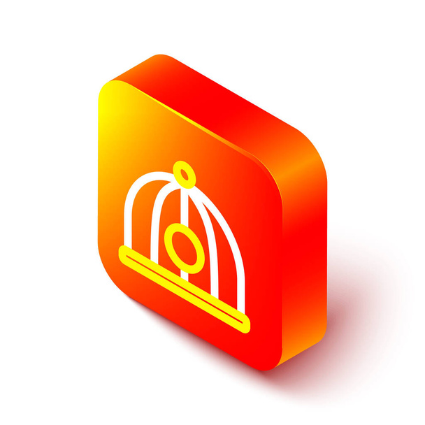 Isométrique ligne chapeau chinois icône isolée sur fond blanc. Bouton carré orange. Illustration vectorielle. - Vecteur, image