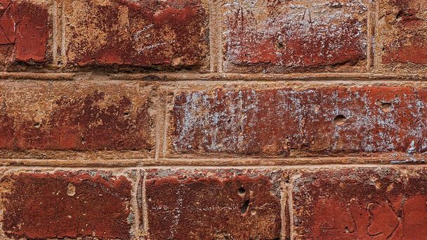fragment old red brick wall background grunge - Photo, Image