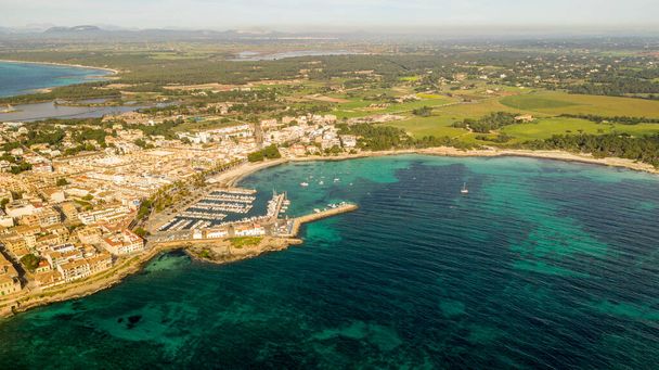 aerial view of the coast and the city of Colonia de San Jordi Majorca Spain - Zdjęcie, obraz
