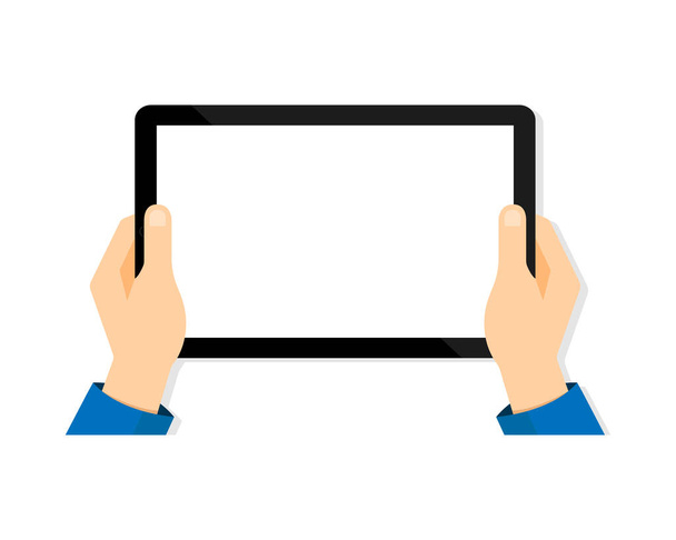 Tablet in der Hand. Tablet-Bildschirm leer. Mobile Geräteattrappe isoliert Vector EPS10 - Vektor, Bild