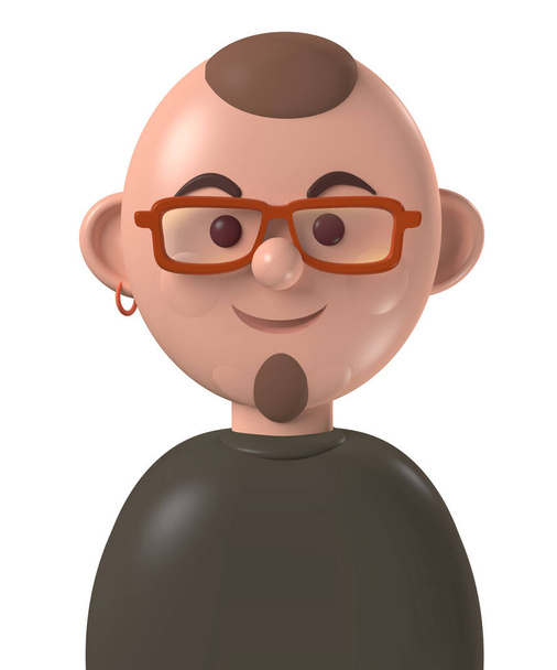 personnage de bande dessinée avatar 3d jeune homme blanc heureux avec barbe menton, isolé sur blanc - Photo, image