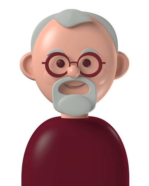 Çizgi film karakteri 3d avatar mutlu beyaz arka planda soyutlanmış gri sakallı yaşlı beyaz adam - Fotoğraf, Görsel