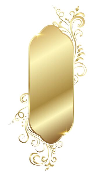 Golden shiny glowing ornate victorian frame isolated over white. Gold metal luxury elegant blank border. Vector background illustration template. - Vektör, Görsel