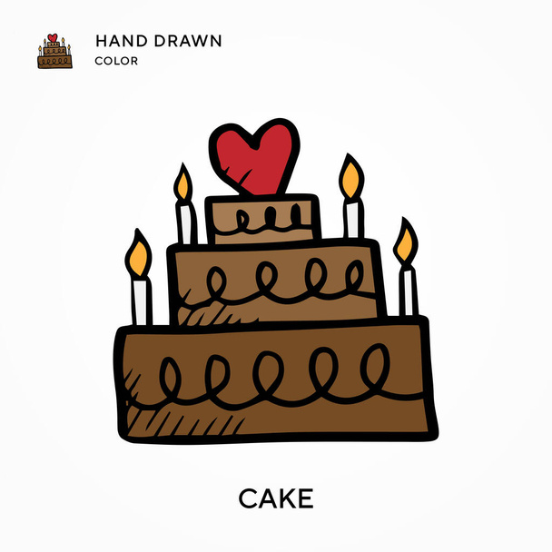 Cake Hand drawn color icon. Modern vector illustration concepts. Easy to edit and customize - Vector, Image