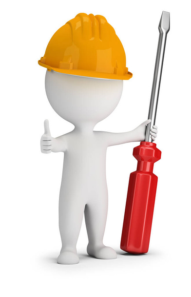 3d small people - repairman with a large screwdriver. 3d image. White background. - Фото, зображення