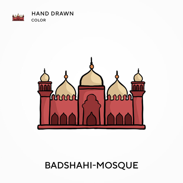 Badshahi-moskeija Käsin piirretty väri kuvake. Nykyaikaiset vektorikuvauskäsitteet. Helppo muokata ja muokata - Vektori, kuva