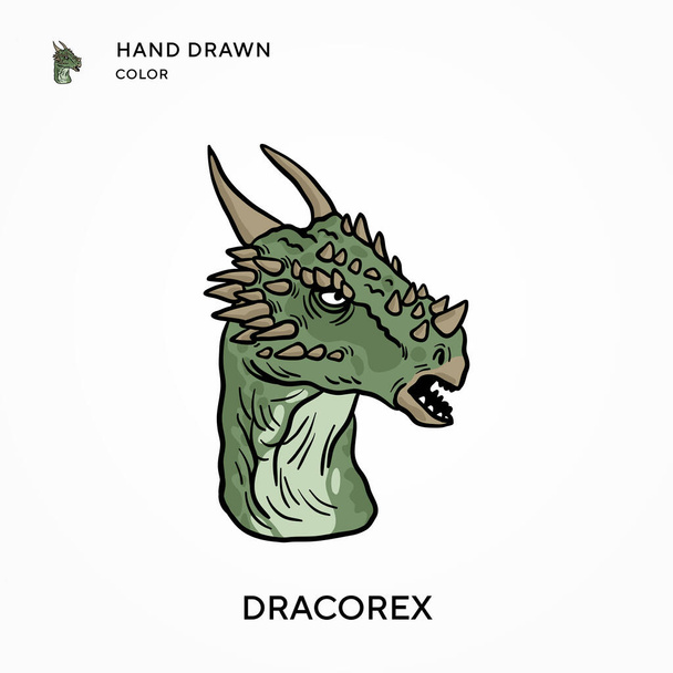 Dracorex Ícone de cor desenhado à mão. Conceitos modernos de ilustração vetorial. Fácil de editar e personalizar - Vetor, Imagem