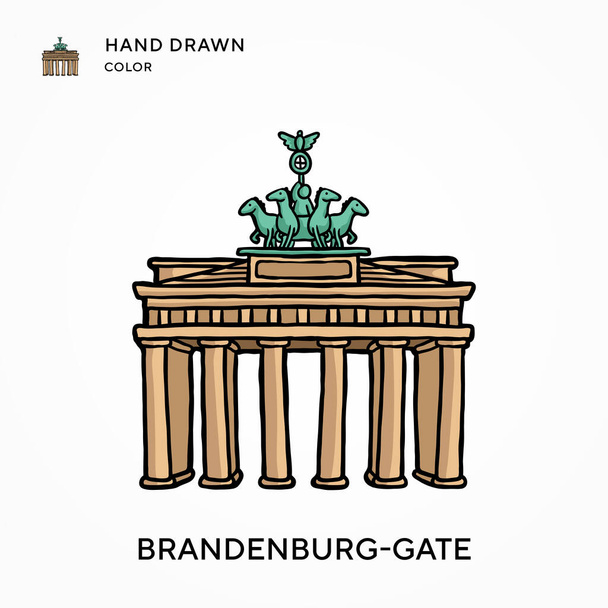Brandenburger Tor Handgezeichnetes Farbsymbol. Moderne Konzepte zur Vektorillustration. Einfach zu bearbeiten und anzupassen - Vektor, Bild