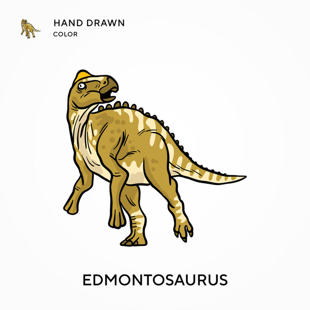 エドモントサウルス手描きのカラーアイコン。現代のベクトル図の概念。編集とカスタマイズが簡単 - ベクター画像