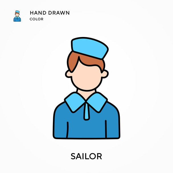 Sailor Hand drawn color icon. Modern vector illustration concepts. Easy to edit and customize - Vector, Image