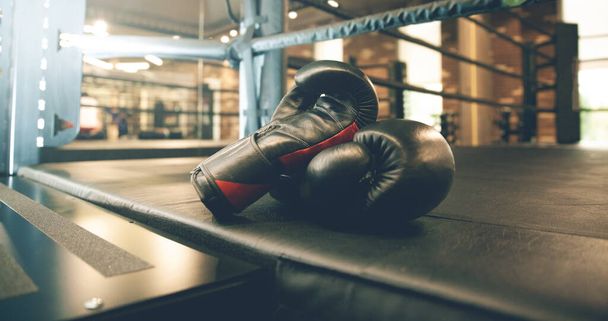 Pair of red boxing gloves in ring - Foto, imagen