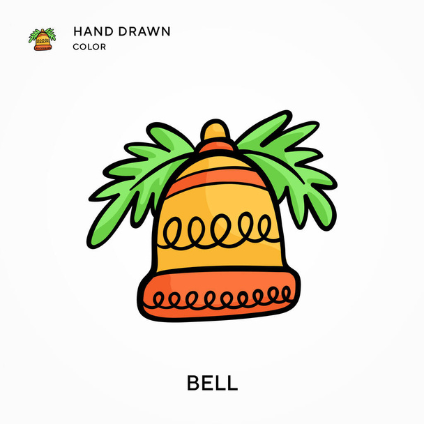 Bell Hand getekend kleurenpictogram. Moderne vector illustratie concepten. Eenvoudig te bewerken en aan te passen - Vector, afbeelding