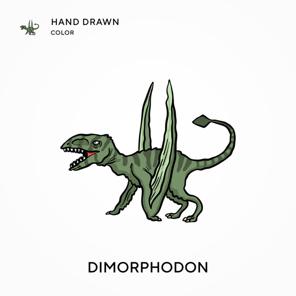 Dimorphodon Ręcznie rysowana ikona koloru. Nowoczesne koncepcje ilustracji wektorowej. Łatwy do edycji i dostosowania - Wektor, obraz