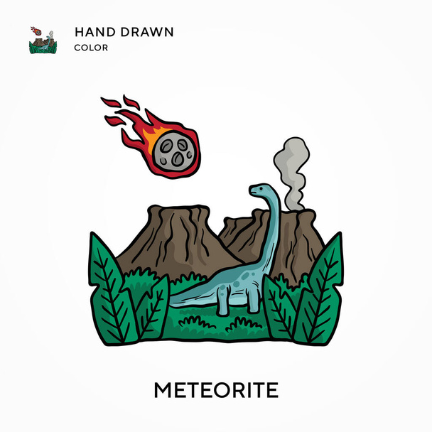 Meteorito Icono de color dibujado a mano. Conceptos modernos de ilustración vectorial. Fácil de editar y personalizar - Vector, imagen