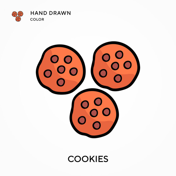 Cookies Handgezeichnetes Farbsymbol. Moderne Konzepte zur Vektorillustration. Einfach zu bearbeiten und anzupassen - Vektor, Bild