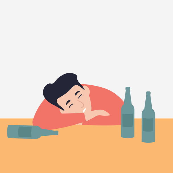 Person blackouts, man drinks beer at the bar. Flat vector cartoon modern illustration. - Vector, Image