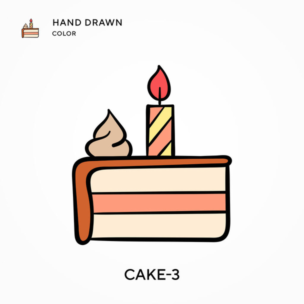 Cake-3 Icono de color dibujado a mano. Conceptos modernos de ilustración vectorial. Fácil de editar y personalizar - Vector, imagen