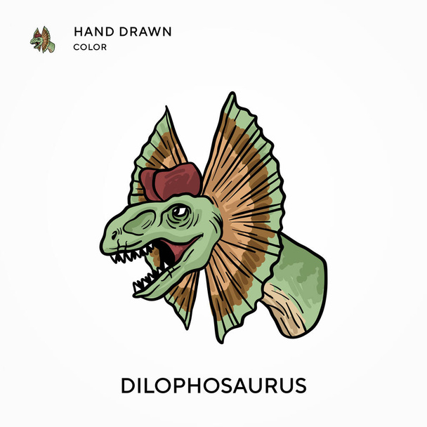 Dilofoszaurusz kézzel rajzolt színes ikon. Modern vektor illusztráció fogalmak. Könnyű szerkeszteni és testre szabni - Vektor, kép