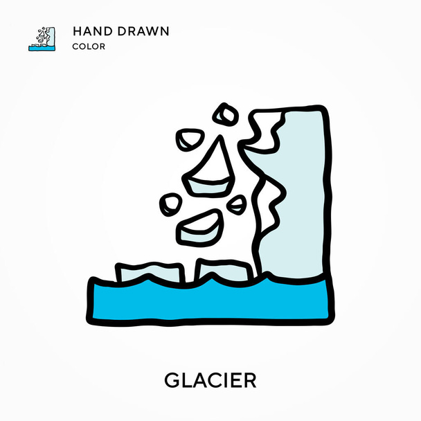 Glaciar Icono de color dibujado a mano. Conceptos modernos de ilustración vectorial. Fácil de editar y personalizar - Vector, Imagen
