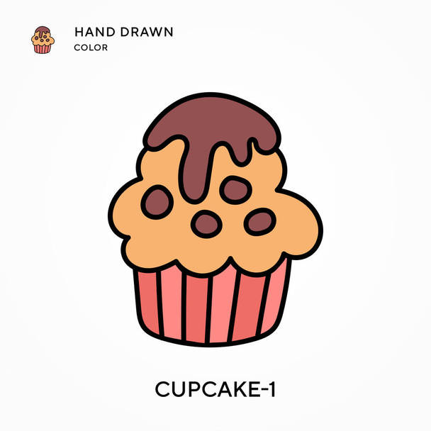 Cupcake-1 icône de couleur dessinée à la main. Concepts modernes d'illustration vectorielle. Facile à modifier et à personnaliser - Vecteur, image