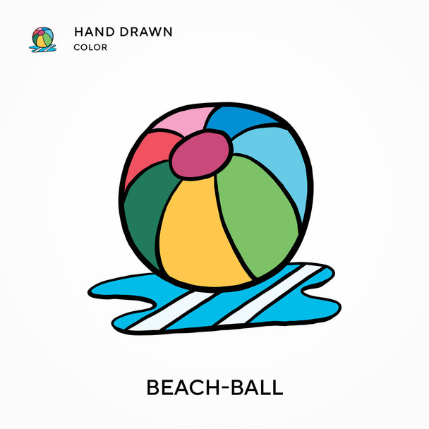 Beach-ball Hand drawn color icon. Modern vector illustration concepts. Easy to edit and customize - Vector, Image