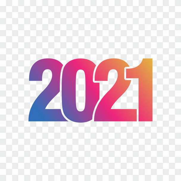 Design de Ano Novo Colorido Simples 2021, Ilustração de Texto de Número 2021 com Vetor de Modelo de Efeito Gradiente Azul, Rosa e Laranja - Vetor, Imagem