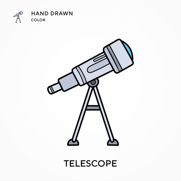 Telescoop Hand getekend kleurenpictogram. Moderne vector illustratie concepten. Eenvoudig te bewerken en aan te passen - Vector, afbeelding