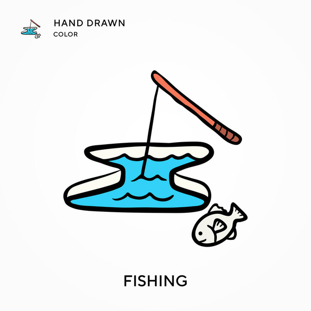 Pesca Icono de color dibujado a mano. Conceptos modernos de ilustración vectorial. Fácil de editar y personalizar - Vector, imagen