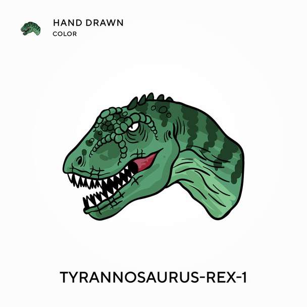 Tyranozaur-rex-1 Ręcznie rysowana kolorowa ikona. Nowoczesne koncepcje ilustracji wektorowej. Łatwy do edycji i dostosowania - Wektor, obraz