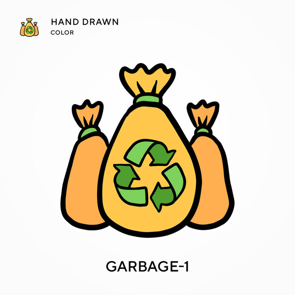 Garbage-1 Hand drawn color icon. Modern vector illustration concepts. Easy to edit and customize - Vector, Image