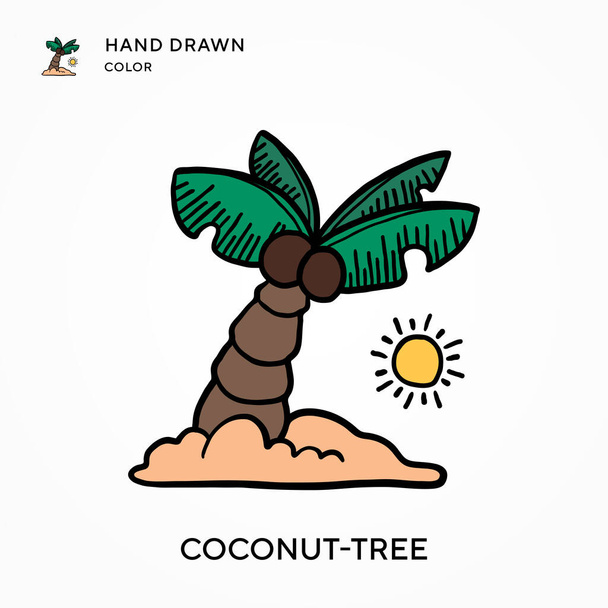 Kokosový strom Ručně kreslené barevné ikony. Moderní vektorové ilustrační koncepce. Snadno upravitelná a přizpůsobitelná - Vektor, obrázek