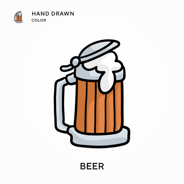 Cerveza Icono dibujado a mano. Conceptos modernos de ilustración vectorial. Fácil de editar y personalizar - Vector, Imagen
