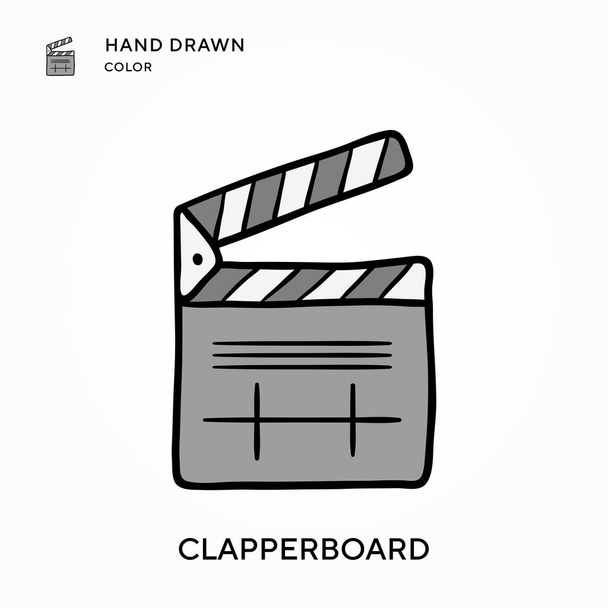 Clapperboard Ícone de cor desenhado à mão. Conceitos modernos de ilustração vetorial. Fácil de editar e personalizar - Vetor, Imagem