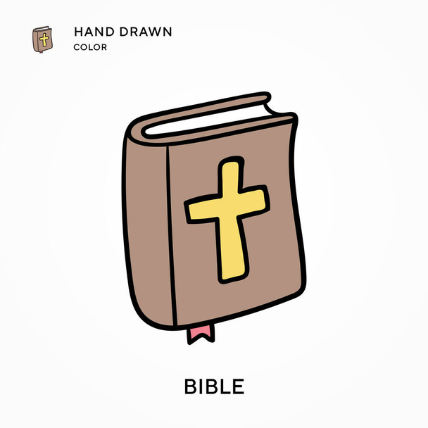 Bíblia Ícone de cor desenhado à mão. Conceitos modernos de ilustração vetorial. Fácil de editar e personalizar - Vetor, Imagem