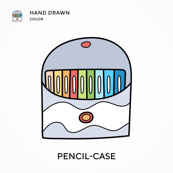Pencil-case Hand drawn color icon. Modern vector illustration concepts. Easy to edit and customize - Vector, Image