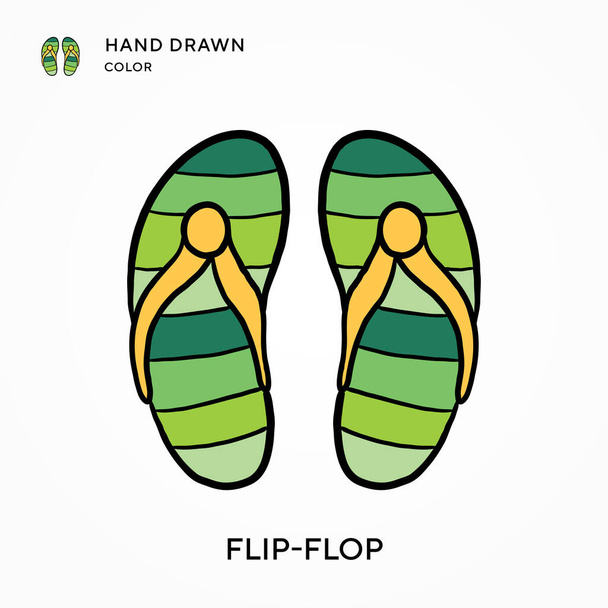 Flip-flop Ícone de cor desenhado à mão. Conceitos modernos de ilustração vetorial. Fácil de editar e personalizar - Vetor, Imagem