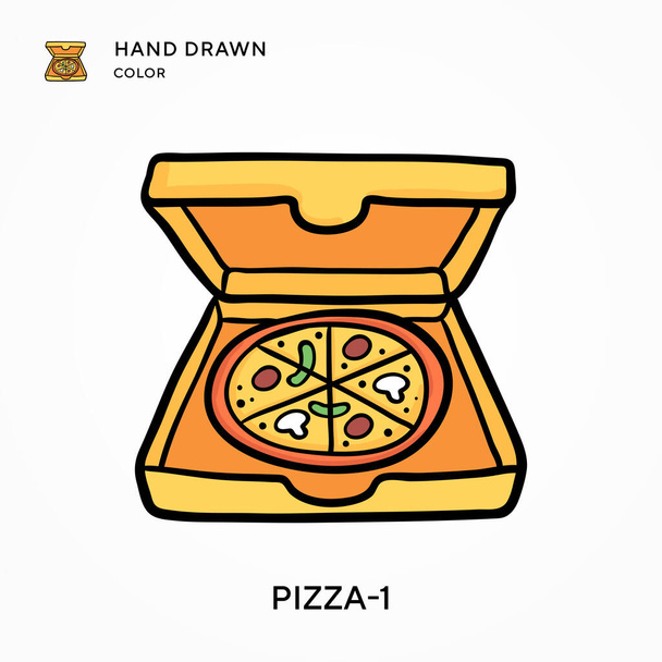 Pizza-1 Icono de color dibujado a mano. Conceptos modernos de ilustración vectorial. Fácil de editar y personalizar - Vector, Imagen