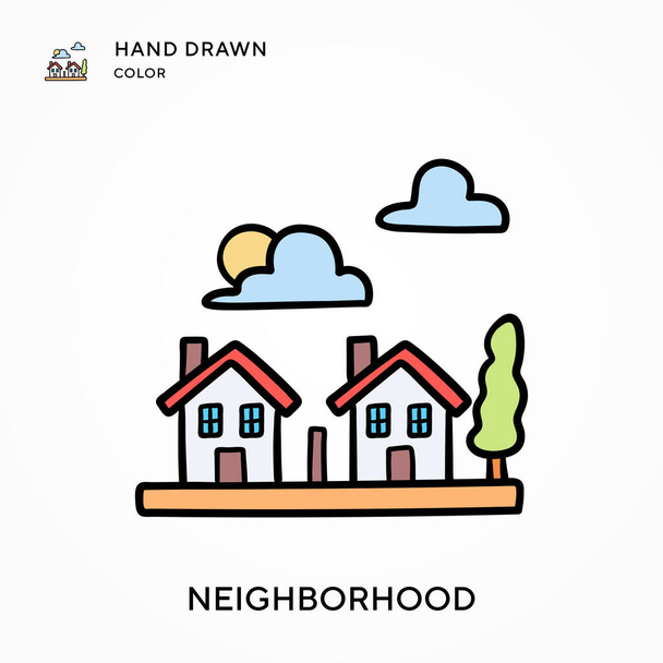 Nachbarschaft Handgezeichnetes Farbsymbol. Moderne Konzepte zur Vektorillustration. Einfach zu bearbeiten und anzupassen - Vektor, Bild