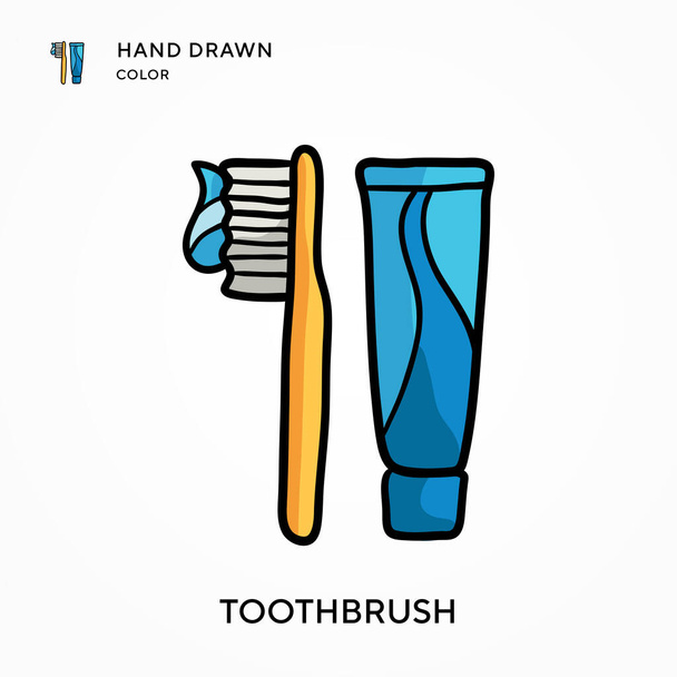 Οδοντόβουρτσα ζωγραφισμένη στο χέρι έγχρωμη εικόνα. Σύγχρονες έννοιες διανυσματικής απεικόνισης. Εύκολο να επεξεργαστείτε και να προσαρμόσετε - Διάνυσμα, εικόνα