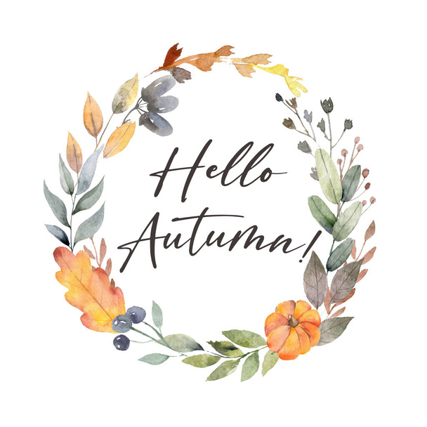  hello autumn poster, illustration floral Botanical leaf Autumn - Valokuva, kuva