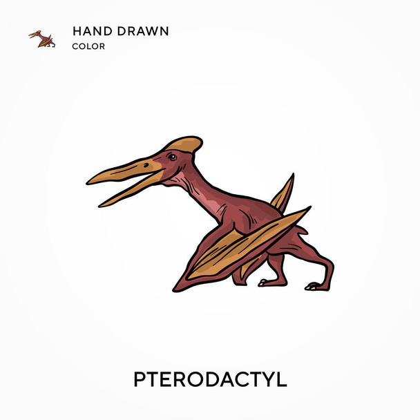Піктограма кольору мальованої рукою Pterodactyl. Сучасні векторні ілюстрації концепції. Простий у редагуванні та налаштуванні
 - Вектор, зображення