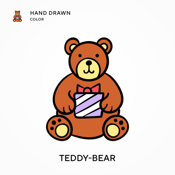 Teddy-αρκούδα χέρι ζωγραφισμένο χρώμα εικονίδιο. Σύγχρονες έννοιες διανυσματικής απεικόνισης. Εύκολο να επεξεργαστείτε και να προσαρμόσετε - Διάνυσμα, εικόνα