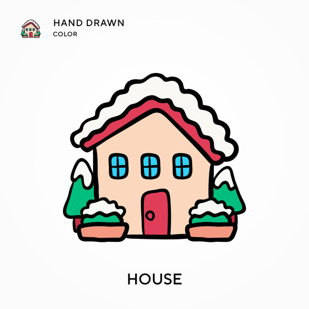 Σπίτι ζωγραφισμένο χέρι εικονίδιο χρώμα. Σύγχρονες έννοιες διανυσματικής απεικόνισης. Εύκολο να επεξεργαστείτε και να προσαρμόσετε - Διάνυσμα, εικόνα