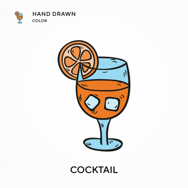 Cocktail Ícone de cor desenhado à mão. Conceitos modernos de ilustração vetorial. Fácil de editar e personalizar - Vetor, Imagem