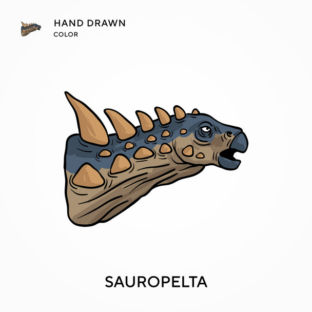 Sauropelta kézzel rajzolt színes ikon. Modern vektor illusztráció fogalmak. Könnyű szerkeszteni és testre szabni - Vektor, kép