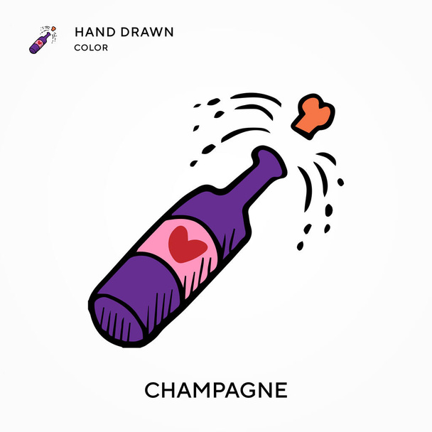 Champagner Handgezeichnetes Farbsymbol. Moderne Konzepte zur Vektorillustration. Einfach zu bearbeiten und anzupassen - Vektor, Bild
