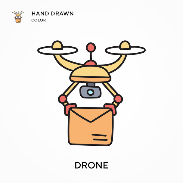 Ícone de cor desenhado à mão drone. Conceitos modernos de ilustração vetorial. Fácil de editar e personalizar - Vetor, Imagem